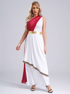 Women One Shoulder Chiffon Overlay Toga Greek Goddess Costume Dress front image