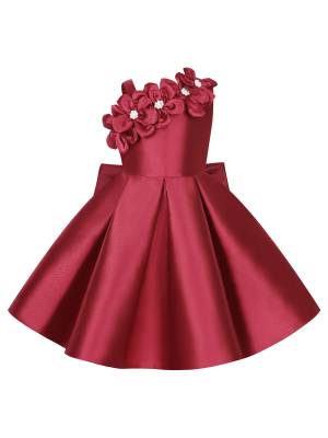 Toddler Girls Flower Girl Party Gown Sleeveless Applique Bowknot Dress front image