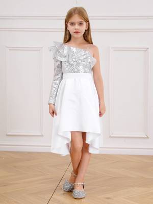 Kids Girls Sequined One Shoulder A-line Dress for Birthday front image