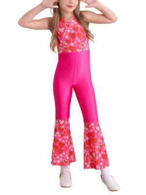 Kids Girls Halloween Sleeveless Bell Bottom 70s Disco Costume Jumpsuit front image