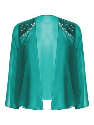 Women Sequins Rhinestones Long Sleeve Open Front Bolero Jackets front image