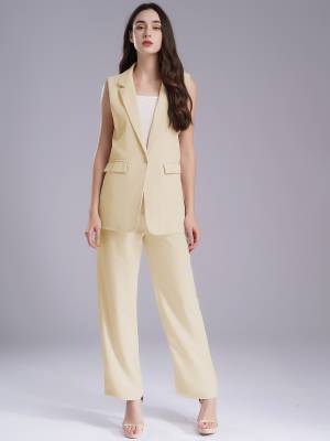Womens 2-piece Office Suit V Neck One-button Vest and High Waist Pants front image