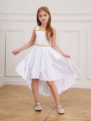 Kids Girls Sleeveless Shawl Flowy Hi-Lo Dress Halloween Greek Toga Costume front image