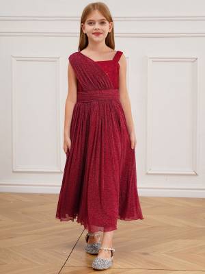 Kids Girls Lace Sleeveless A-line Junior Bridesmaid Dress front image