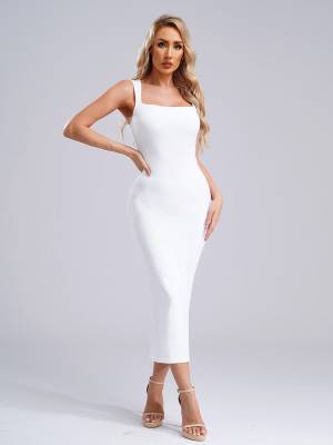 Women Square Neck Sleeveless Empire Waist Bodycon Maxi Party Dress front image