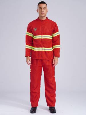 Men 4pcs Long Sleeve Jacket and Pants with Helmet Belt Firefighter Costume Set front image