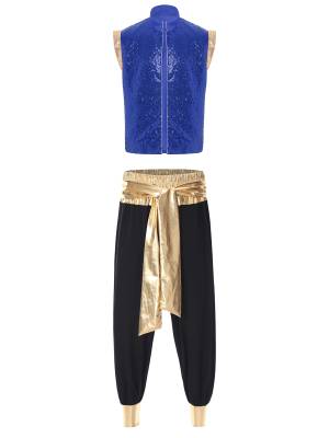 Men 2pcs Sequin Vest and Pants Halloween Arabian Prince Costume Set front image