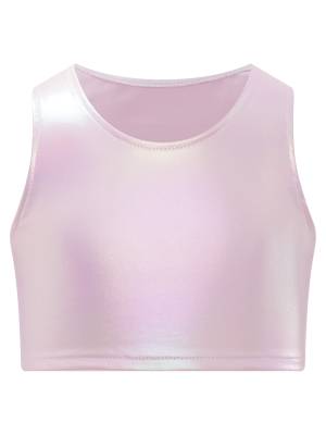 Kids Girls Metallic Sleeveless Jazz Dance Crop Top front image