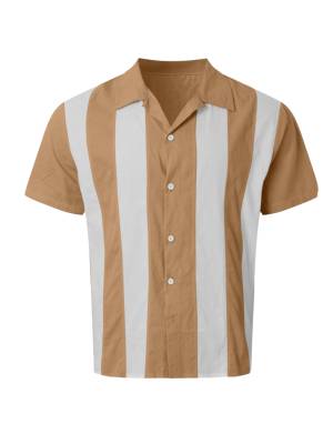 Men Striped Shirt Turn-Down Collar Short Sleeve Tops for Vacation front image