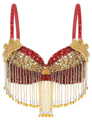 Women Sequins Straps Plastic Beaded Tassels Underwired Bra for Belly Dance front image