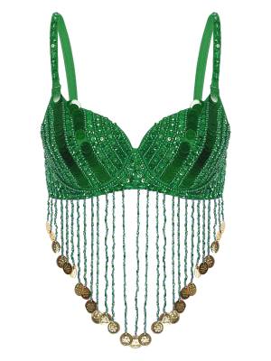 Women Straps Sequins Plastic Beaded Tassels Belly Dance Underwired Bra Top front image