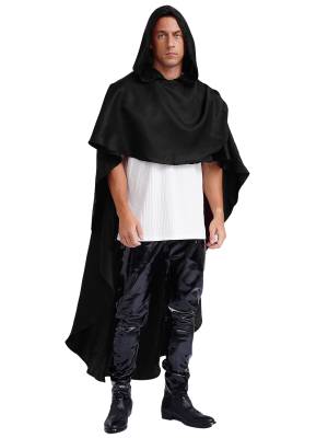 Men Halloween High-low Hem Hooded Cloak Vampire Wizard Gothic Costume front image