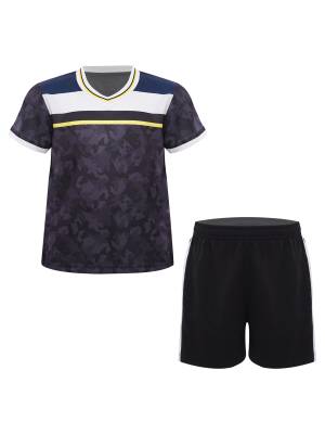 Kids Boys V-neck Short Sleeve Jersey T-shirt and Shorts Football Sports Set front image