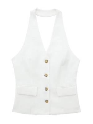 Women V Neck Button-up Backless Party Vest front image