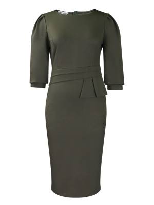 Women Solid Color Half Sleeve Ruffled Pencil Dress for Evening front image