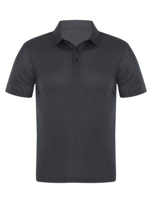 Men Short Sleeve Turn-down Collar Placket Silky Polo Shirt front image