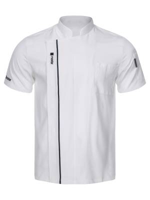 Men Women Stand Collar Short Sleeve Letter Embroidery Chef Shirt front image