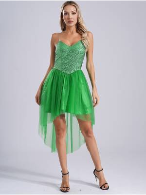 Women V Neck Sleeveless Sequin High-low Tulle Dress for Prom front image