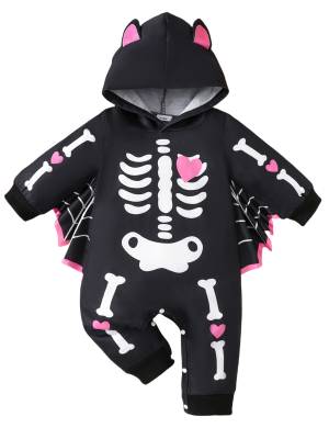 Baby 1st Halloween Outfit Long Sleeve Hooded Skeleton Print Jumpsuit front image