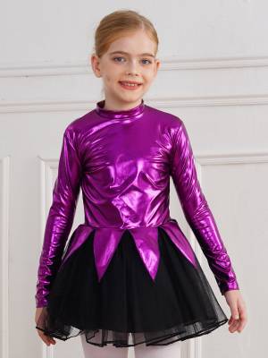 Kids Girls Halloween Movie Character Costume Long Sleeve Metallic Tutu Dress front image