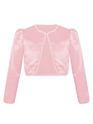 Toddler Girls Satin Bolero Faux Pearl Trim Long Sleeve Cardigan front image