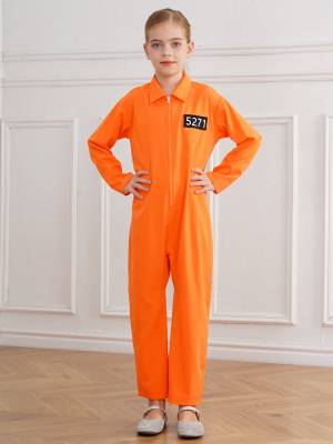 Kids Long Sleeve Solid Color Prisoner Costume Jumpsuit front image