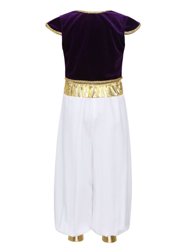 Kids Boys Arabian Prince Costume Outfit Waistcoat with Pants Set thumb