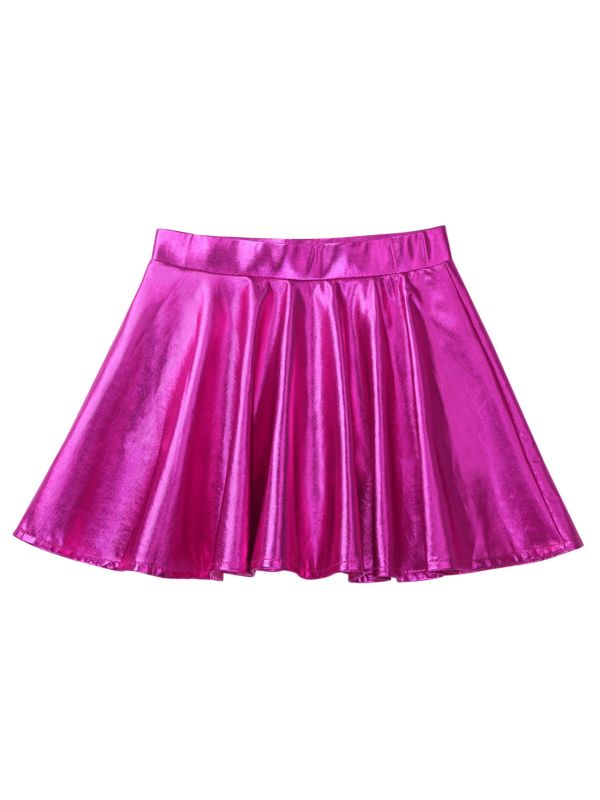 Kids Girls Glossy Metallic Pleated A-Line Skirt Jazz Dance Skirt thumb