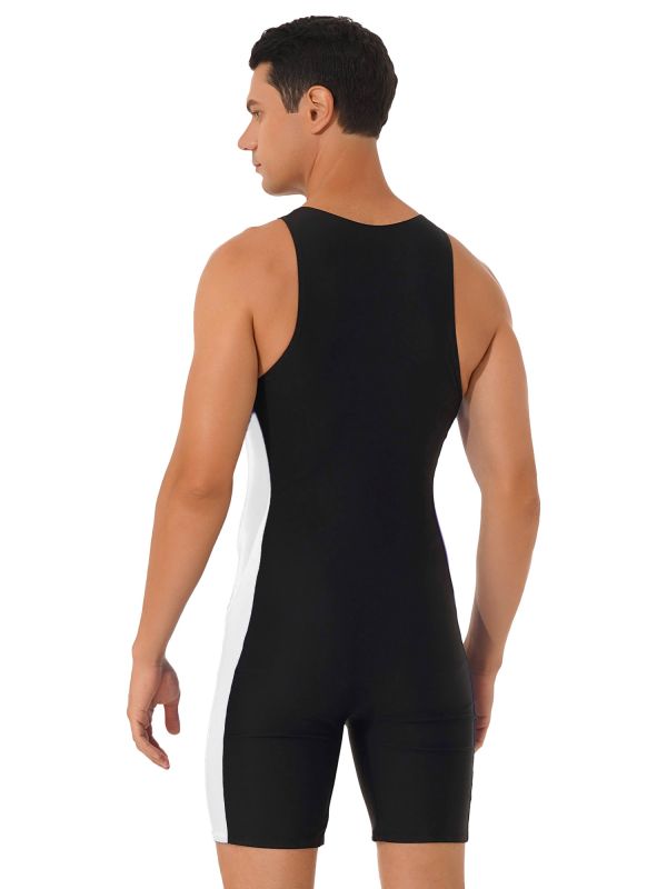 Men One-piece Swimwear Sleeveless Front Zipper Jumpsuits thumb