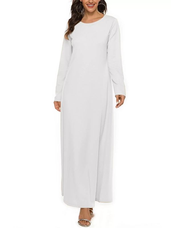 Women Solid Islamic Arabian Dress Long Sleeve Robes Loose Maxi Dress thumb