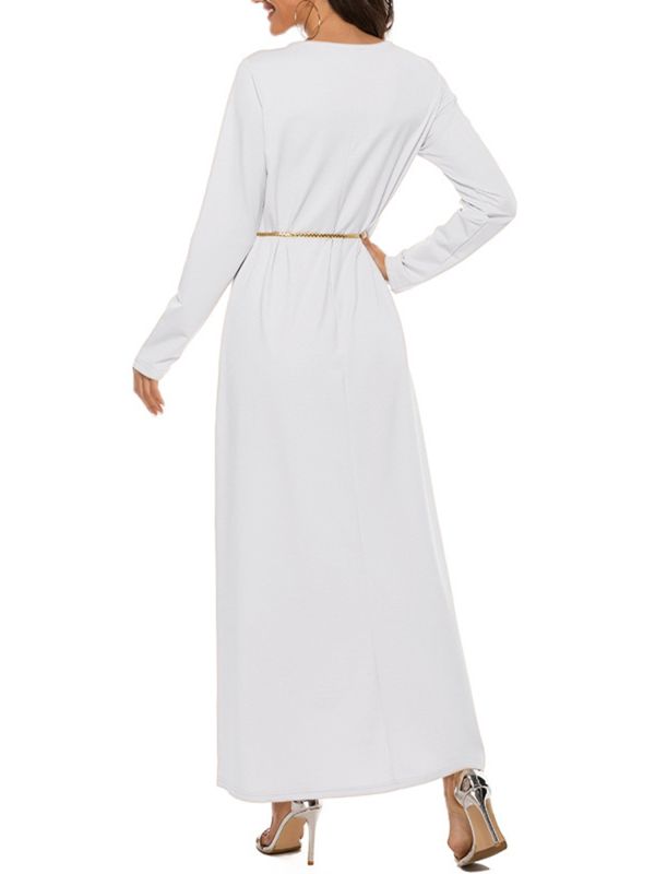 Women Solid Islamic Arabian Dress Long Sleeve Robes Loose Maxi Dress thumb